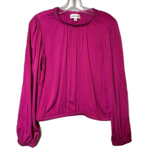 Anthropologie Cloth + Stone Hot Pink Peasant Top Long Sleeve Blouse Women's S - Picture 1 of 7